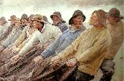 Michael Ancher fiskere trakker vod ved skagen France oil painting artist